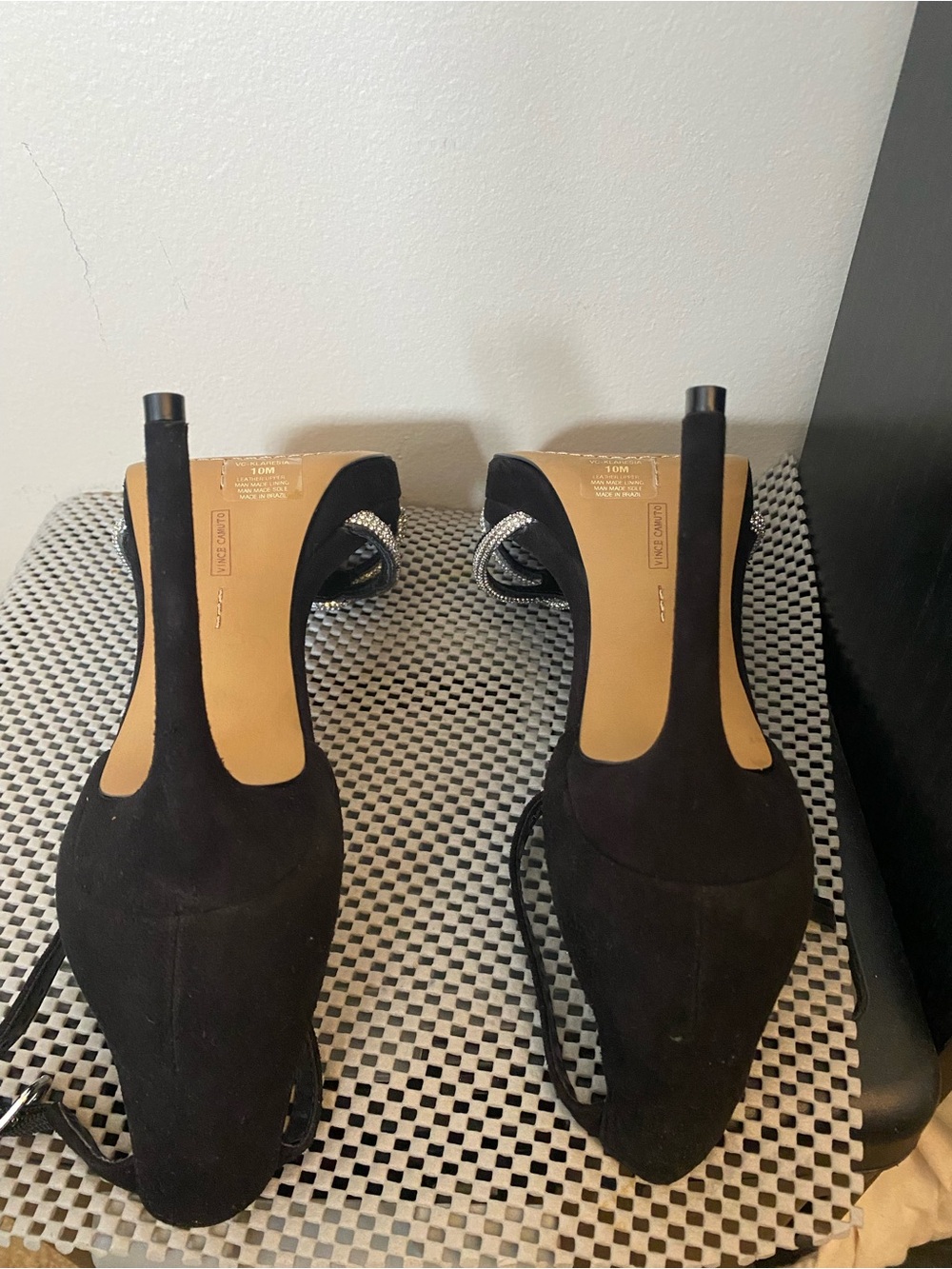 Vince Camuto Black Suede Ankle-Strap Heels with Rhinestone Knot - Picture 4 of 6